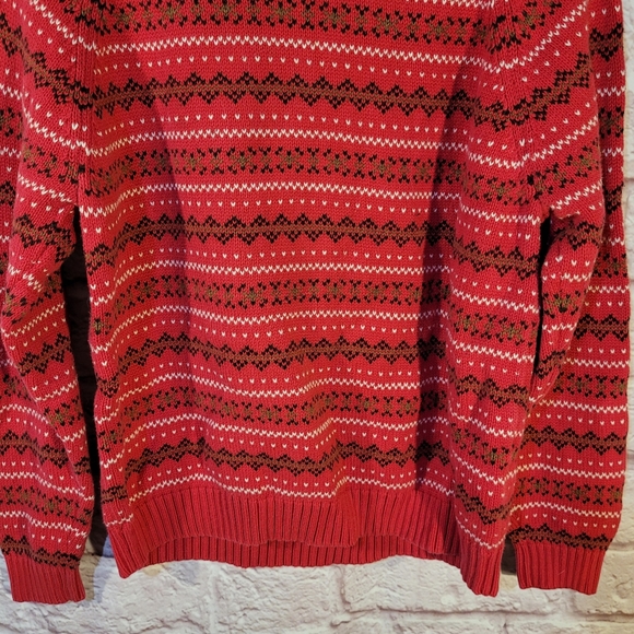 Lands’ End Red Fair Isle Striped Turtleneck Cotton Pullover Sweater - Picture 9 of 11
